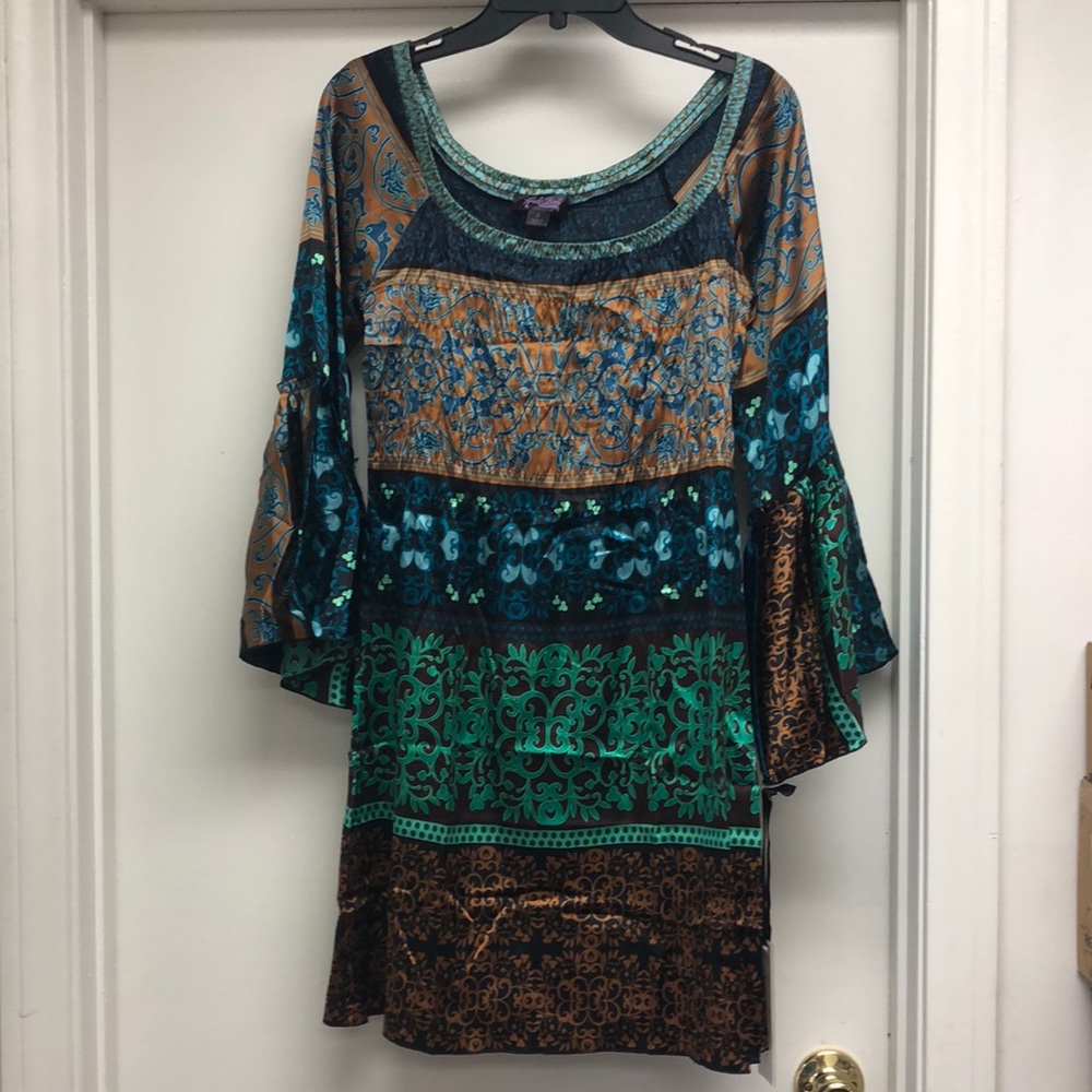 Hale Bob dress Small, green and brown print NWT
